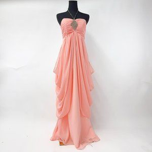 GORGEOUS PINK EVENING GOWN WITH CRYSTAL HALTER NECK STRAP FAIR CONDITION